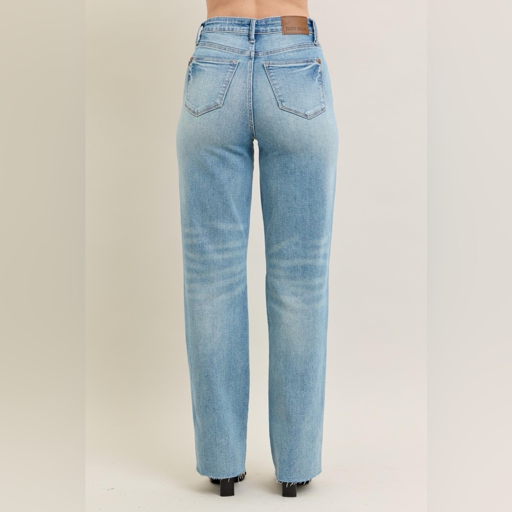 Judy Blue High Waist Rigid Magic Star Shaped Destroy 90's Straight Jeans - Picture 4 of 9